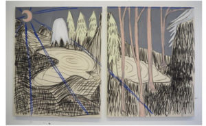Boris Saccone, “Waldeinsmkeit” Coal, pastel, and oil on canvas