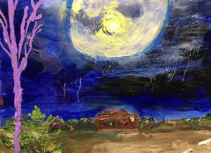Toby Rosenbloom, “Last Full Moon 2020” Acrylic, oil, and glow-in-the-dark paint on canvas