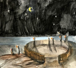 Vanessa Rowe, “Night of the Lunar Eclipse” Water soluble wax pastels