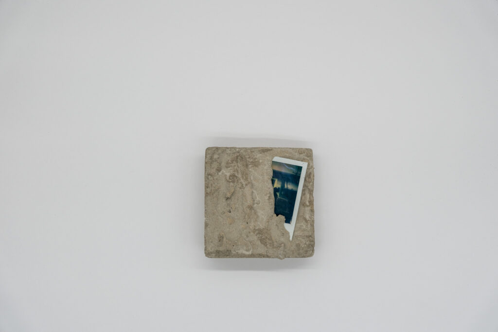 Shabez Jamal, detail of installation In Remembrance of Us,Type-I instant film and poured concrete.