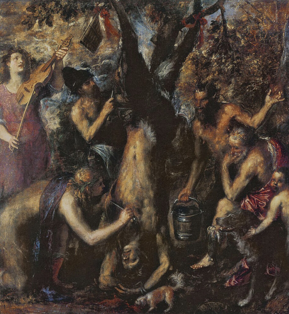 Titian, “The Flaying of Marsyas” 1570 – 1576.